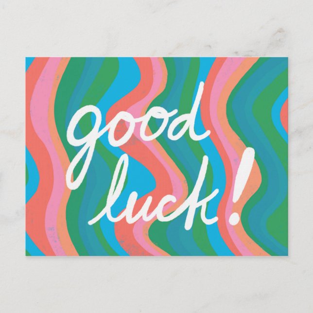 GOOD LUCK Colourful Cool & Fun Stripes Postcard (Front)