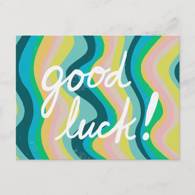 GOOD LUCK Colourful Cool & Fun Stripes Postcard (Front)