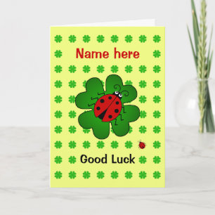 Good Luck custom name ladybird clover Card