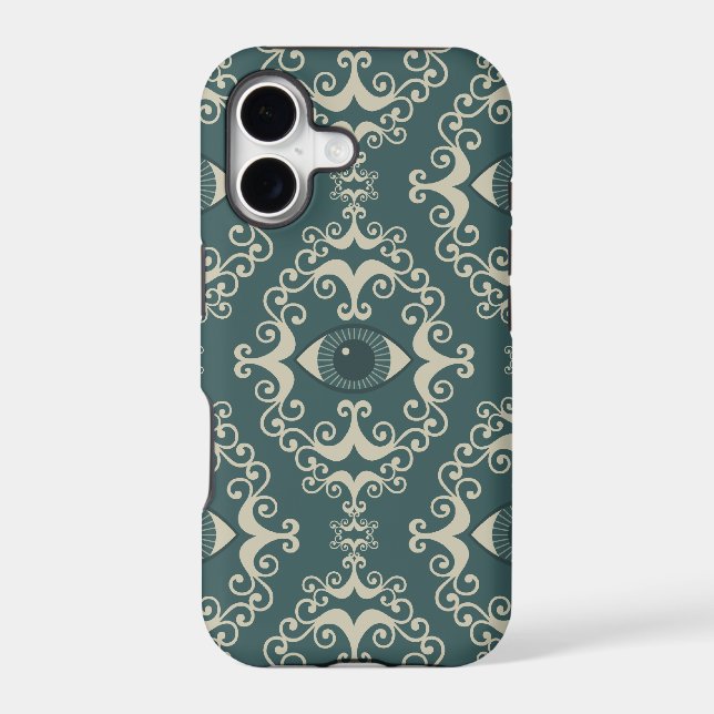 Good luck damask evil eye teal hipster pattern (Back)