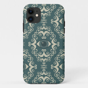 Good luck damask evil eye teal hipster pattern iPhone 11 case