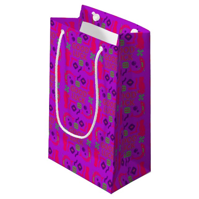 Good luck decorative pink pattern small gift bag (Front Angled)