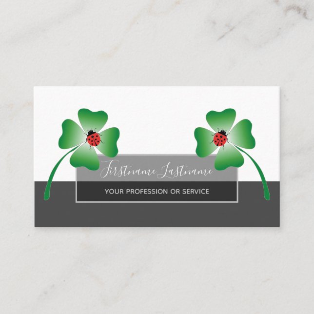 Good luck dotted ladybugs elegant grey rectangle b business card (Front)
