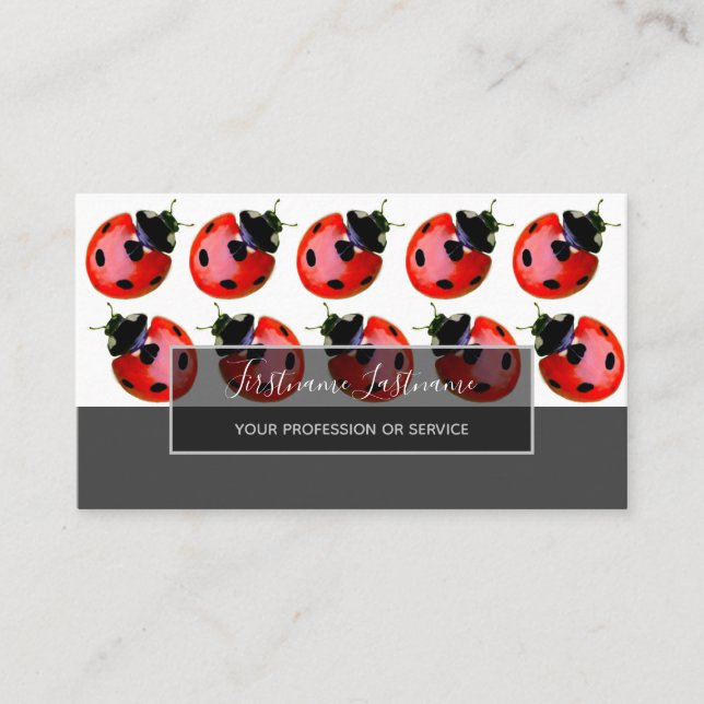 Good luck dotted ladybugs elegant grey rectangle b business card (Front)