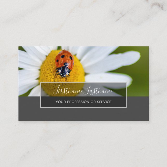 Good luck dotted ladybugs elegant grey rectangle business card (Front)