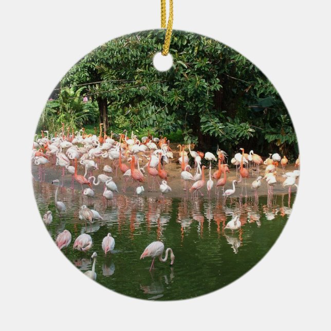 good luck flamingo flock ceramic ornament (Front)