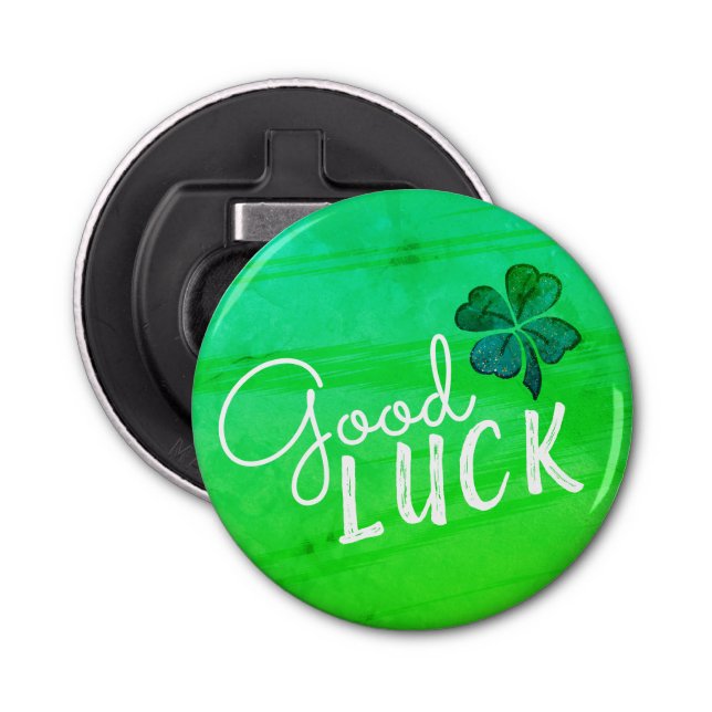 Good Luck Four Leaf Clover Shamrock  Bottle Opener (Front)