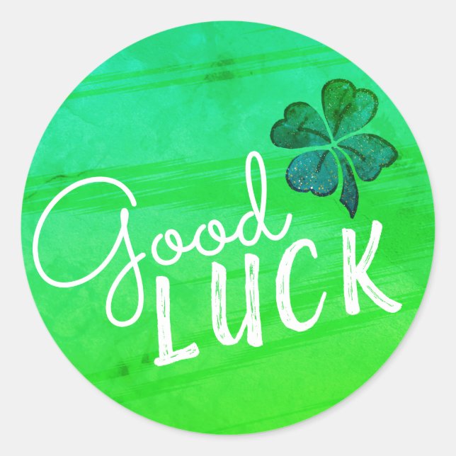 Good Luck Four Leaf Clover Shamrock Classic Round Sticker (Front)