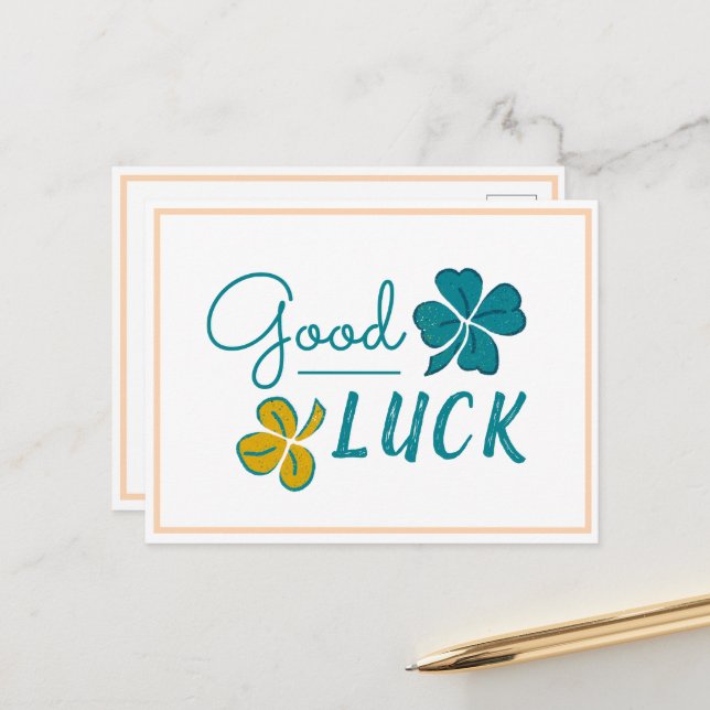 Good Luck Four Leaf Clover Shamrock  Holiday Postcard (Front/Back In Situ)