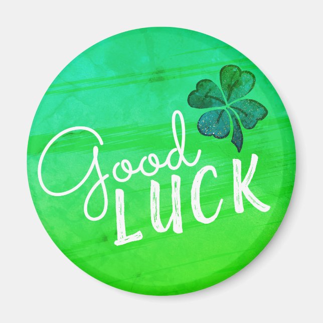 Good Luck Four Leaf Clover Shamrock Magnet (Front)