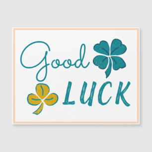 Good Luck Four Leaf Clover Shamrock Magnet Card