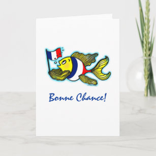 GOOD LUCK French Flag Fish funny cartoon Card