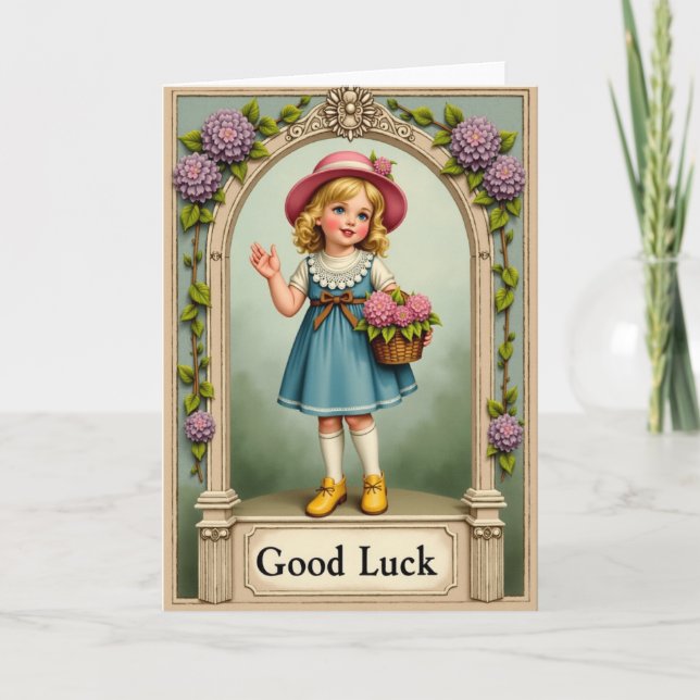 Good Luck Girl Waving Card (Front)