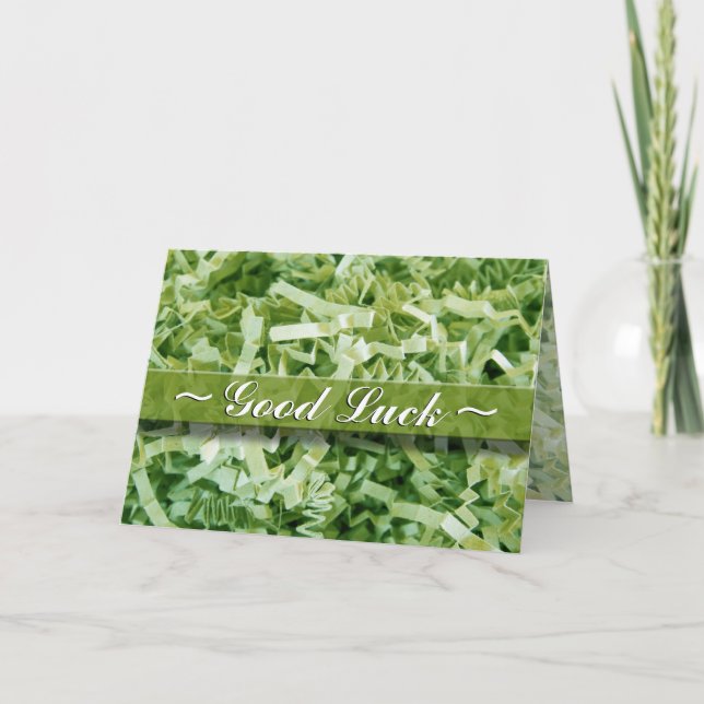 Good Luck Green Crinkled Shredded Paper Abstract Card (Front)