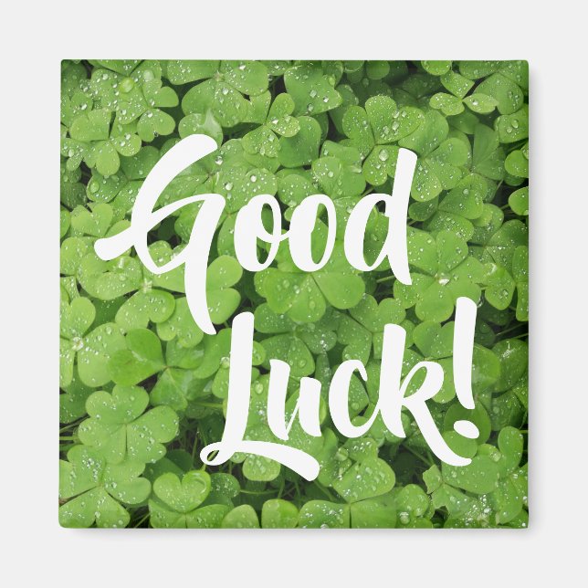Good Luck green fresh shamrock fridge magnet (Front)