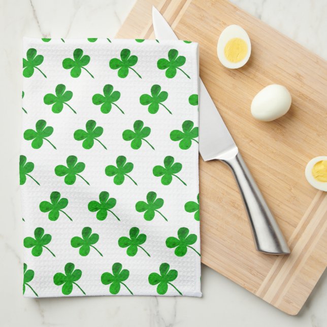 Good Luck Green Lucky 4 Leaves Shamrocks Clover Ki Kitchen Towel (Quarter Fold)
