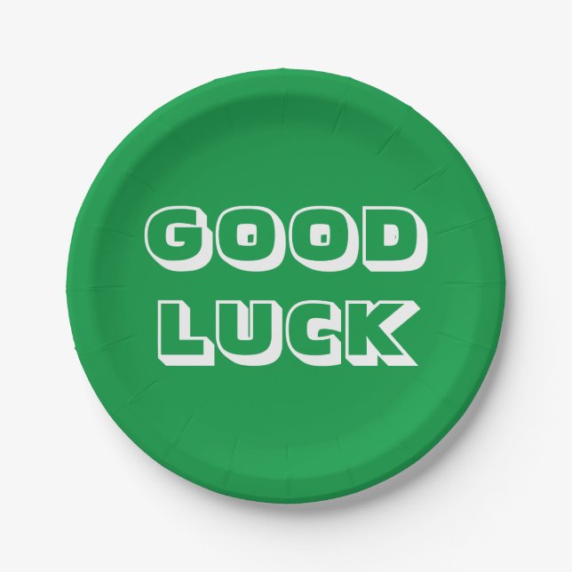 Good Luck, green white party Paper Plate (Front)