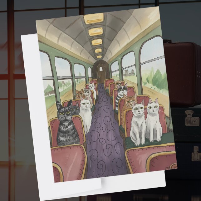 Good Luck Happy Travels gift Cats on a Train Postcard (Creator Uploaded)