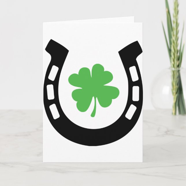 Good Luck Horseshoe Cloverleaf - Shamrock Card (Front)