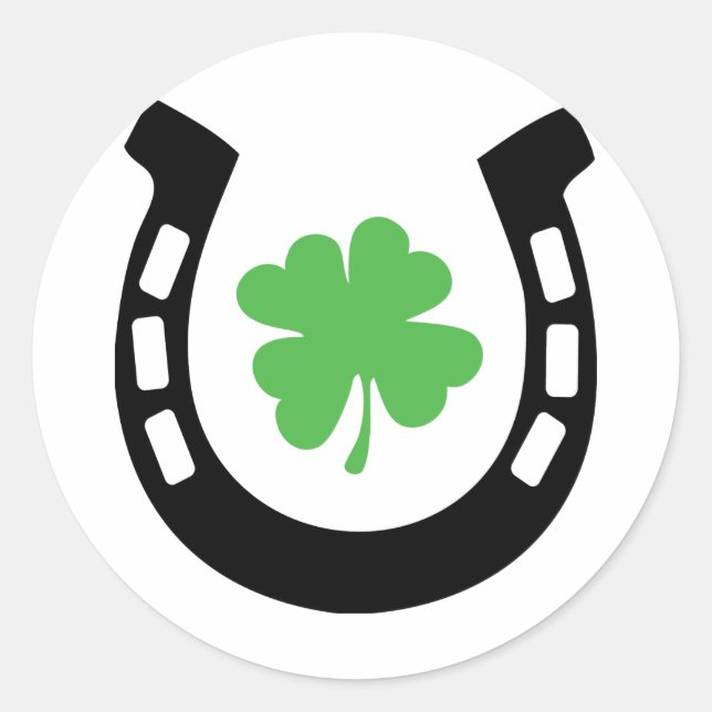 Good Luck Horseshoe Cloverleaf - Shamrock Classic Round Sticker (Front)