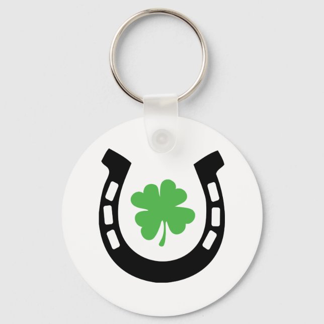 Good Luck Horseshoe Cloverleaf - Shamrock Keychain (Front)