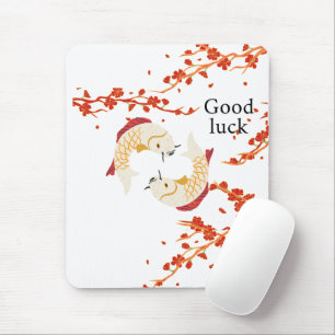 Good Luck Koi Fish with Sakura   Elegant Japanese  Mouse Pad