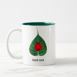 Good Luck Ladybug on Leaf Two-Tone Coffee Mug
