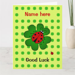 Good Luck large custom name ladybug clover Card