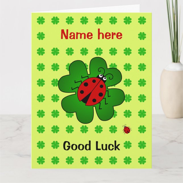 Good Luck large custom name ladybug clover Card (Front)