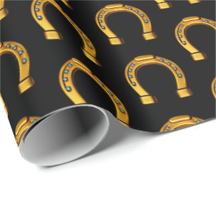 Good luck lucky golden horseshoe wrapping paper