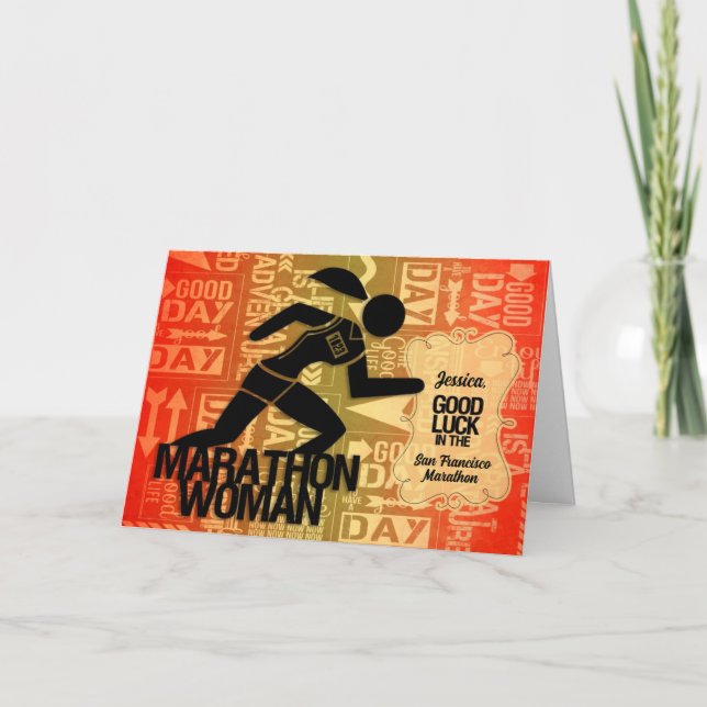 Good Luck Marathon Woman Sports Theme Custom Card (Front)