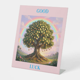 good luck money tree pedestal sign
