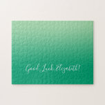 Good Luck Name Script on Green Gradient Funny Jigsaw Puzzle<br><div class="desc">Light to dark green gradient jigsaw puzzle features "Good Luck,  [NAME]" in a white script font near the bottom. Personalize the funny text in the sidebar. Makes a great custom gift for someone who loves a challenge. 

Copyright ©Claire E. Skinner. All rights reserved.</div>
