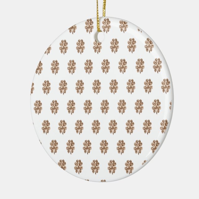 Good Luck or Your Text, Four Leaf Clovers Ceramic Ornament (Left)