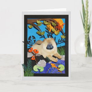 GOOD LUCK POND Chow papercut Card