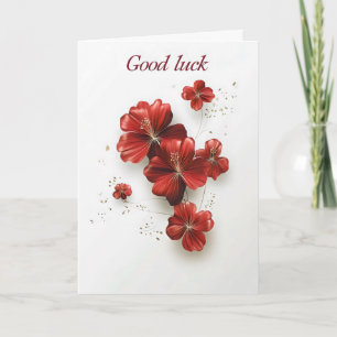 Good Luck Red Flowers Holiday Card