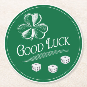 Good Luck Shamrock Bunco March Theme Round Paper Coaster
