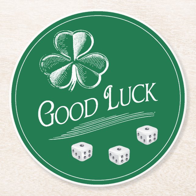 Good Luck Shamrock Bunco March Theme Round Paper Coaster (Front)