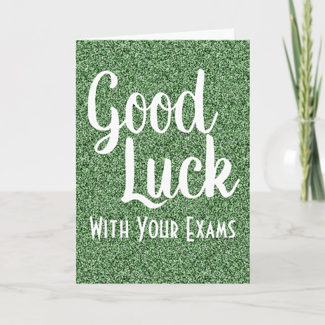 Good Luck (with editable text) Green Faux Glitter Card (Front)