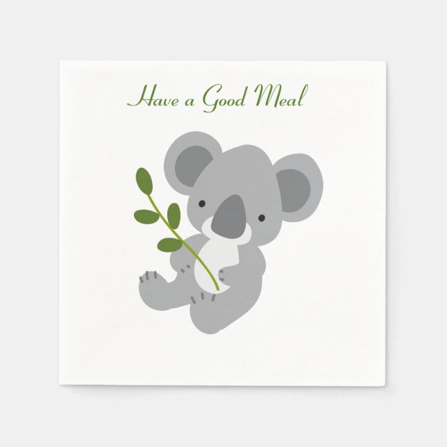 Good Meal, Cute Koala Bear Personalized Napkin (Front)
