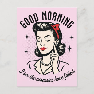 Good Morning Assassins Failed Retro Humor Holiday Postcard