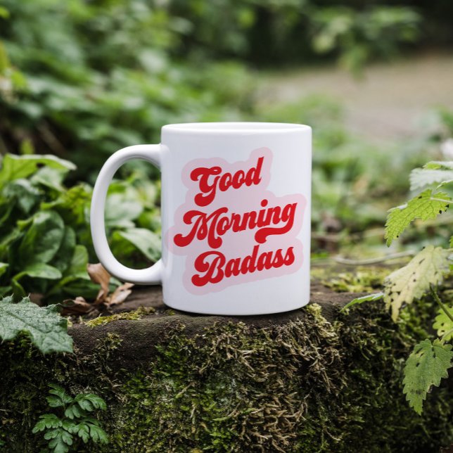 Good Morning Badass | Funny Retro Typography Coffee Mug (Creator Uploaded)