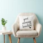 Good Morning Beautiful Heart Throw Pillow<br><div class="desc">Good morning handsome throw pillow is a trendy addition to your home decor. On the other side is pretty pink purplish with a black heart in the centre of the pillow.</div>