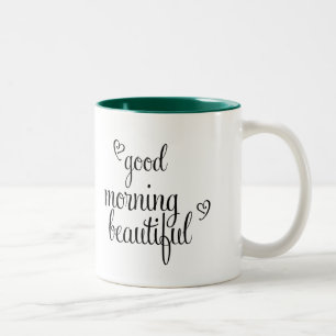 Good Morning Beautiful Text with hearts Two-Tone Coffee Mug