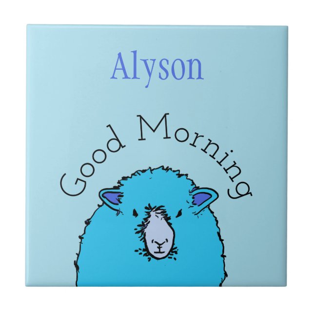 Good morning, blue sheep, cute and personalised  tile (Front)