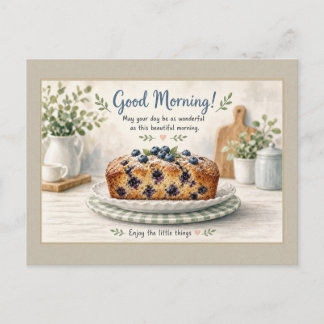 Good Morning Blueberry Loaf Watercolor Postcard