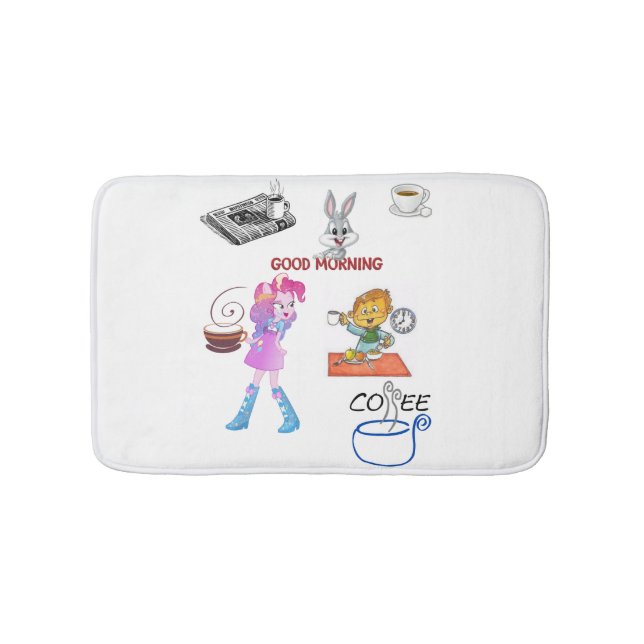 Good morning coffee bath shower mat bathroom white (Front)