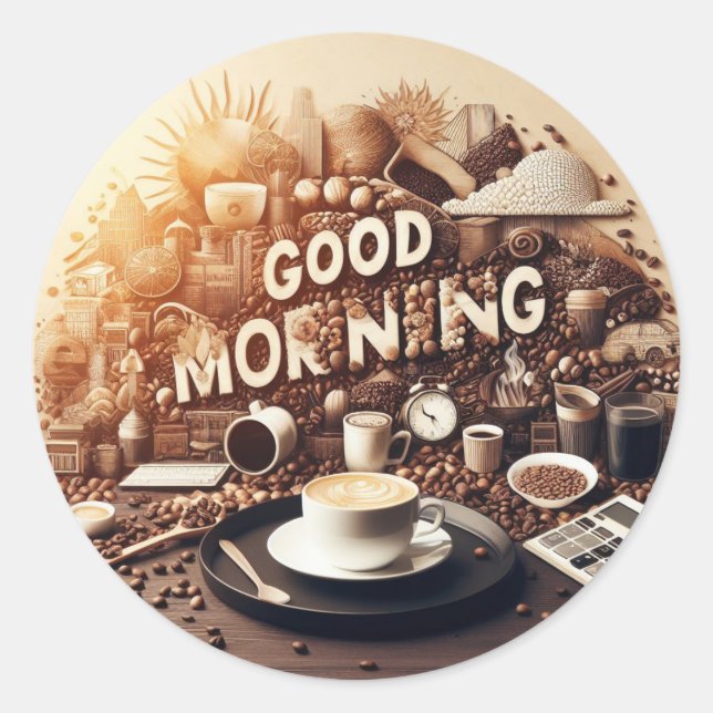 Good Morning Coffee Classic Round Sticker (Front)