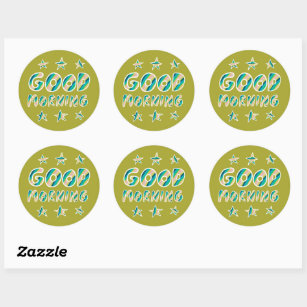 GOOD MORNING Cool Colourful Fun Avocado Set of Classic Round Sticker