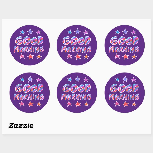 GOOD MORNING Cool Colourful Fun Purple Set of Classic Round Sticker (Sheet)
